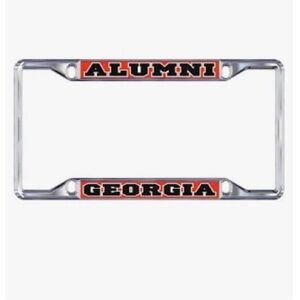 UGA UNIVERSITY OF GEORGIA Mirrored "ALUMNI" Chrome License Plate Tag Frame NWT